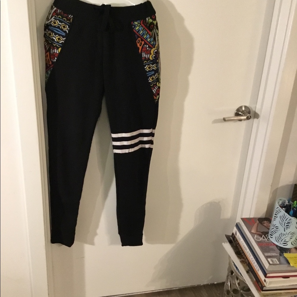 Black Jogger Sweatpants with Colorful Tribal Panels